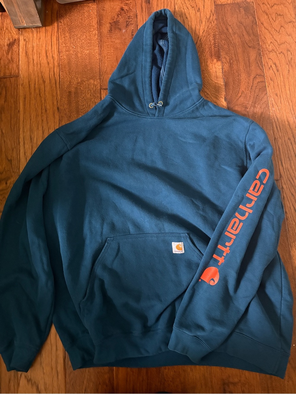 Carhartt Men's Blue Hooded Sweatshirt with Sleeve Logo